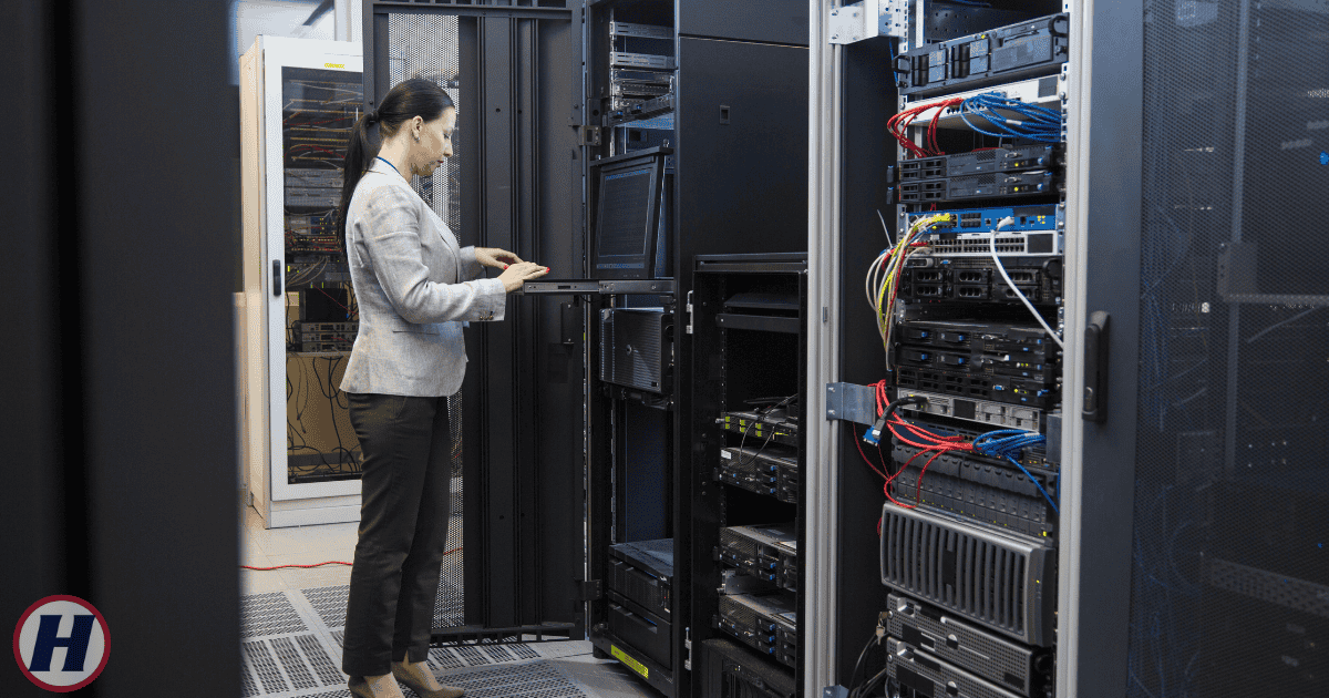 Woman working in IT Server Room